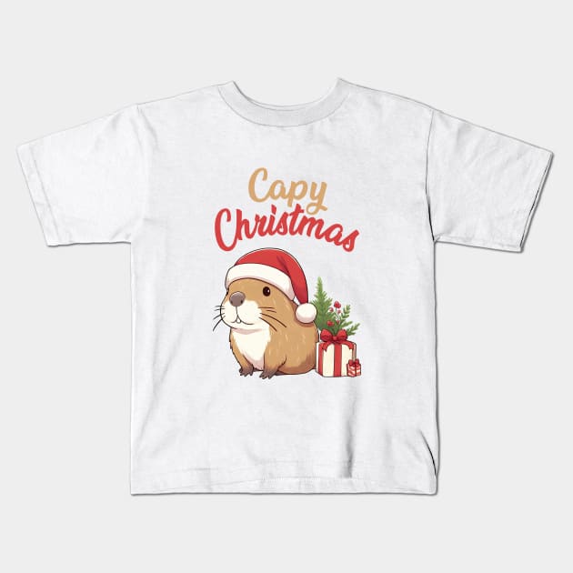 Capy Christmas Capybara Santa Kids T-Shirt by Takeda_Art